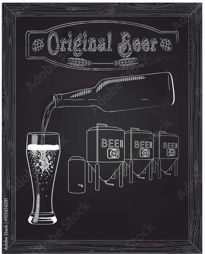 It poured into a glass of beer with bottle against the backgroun