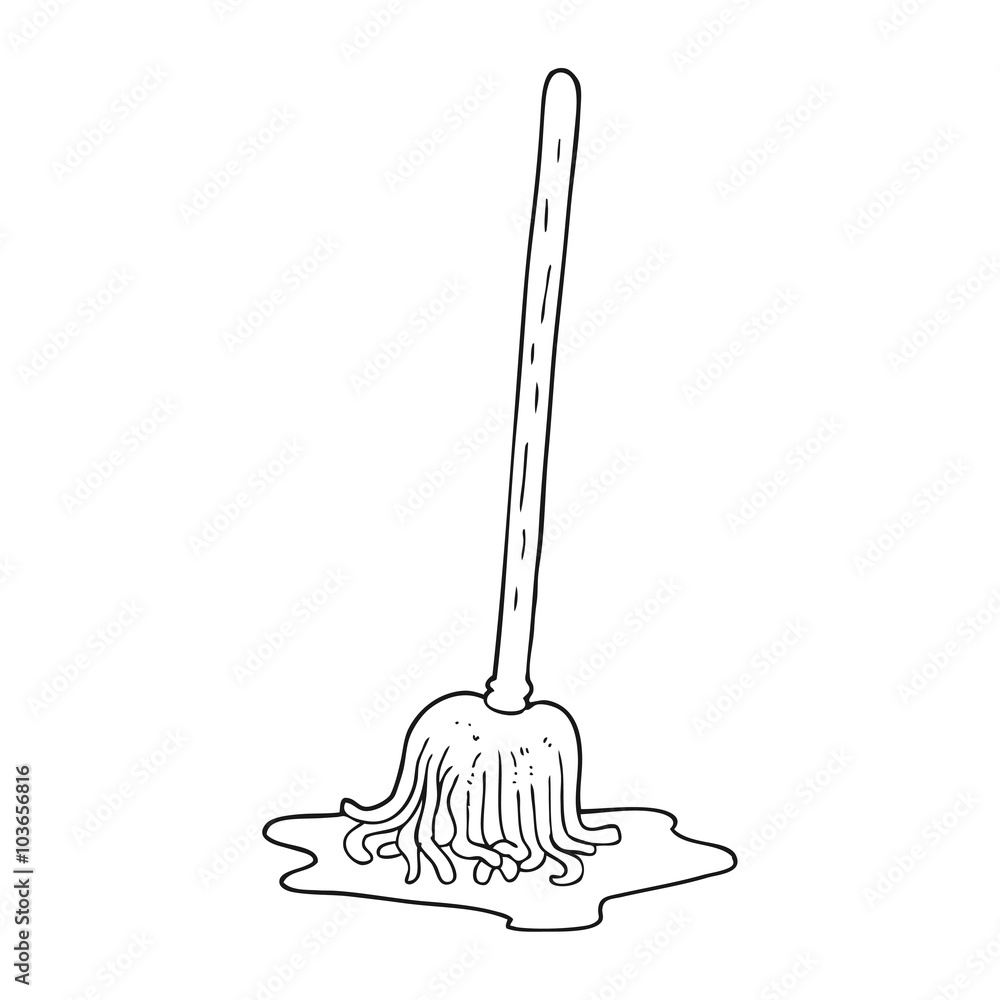 black and white cartoon mop Stock Vector | Adobe Stock