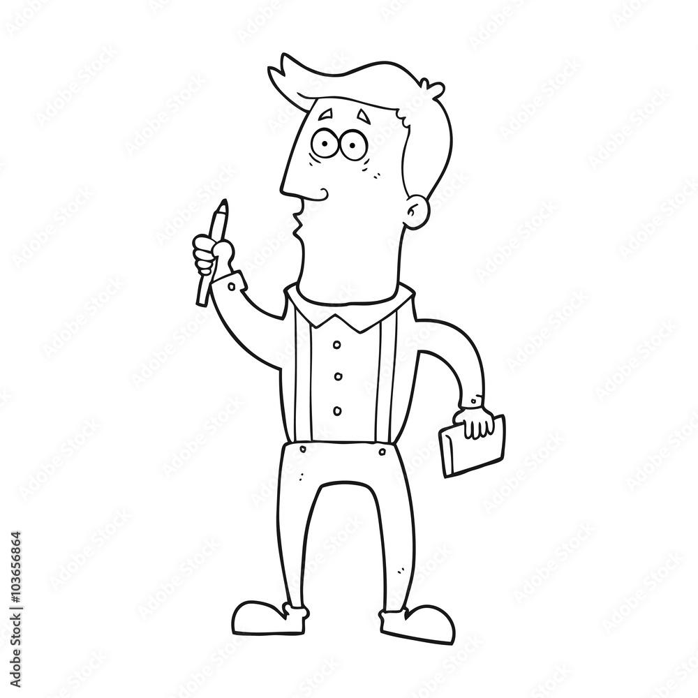 Fototapeta premium black and white cartoon man with notebook