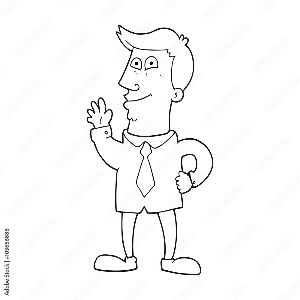 black and white cartoon waving man black and white cartoon waving man