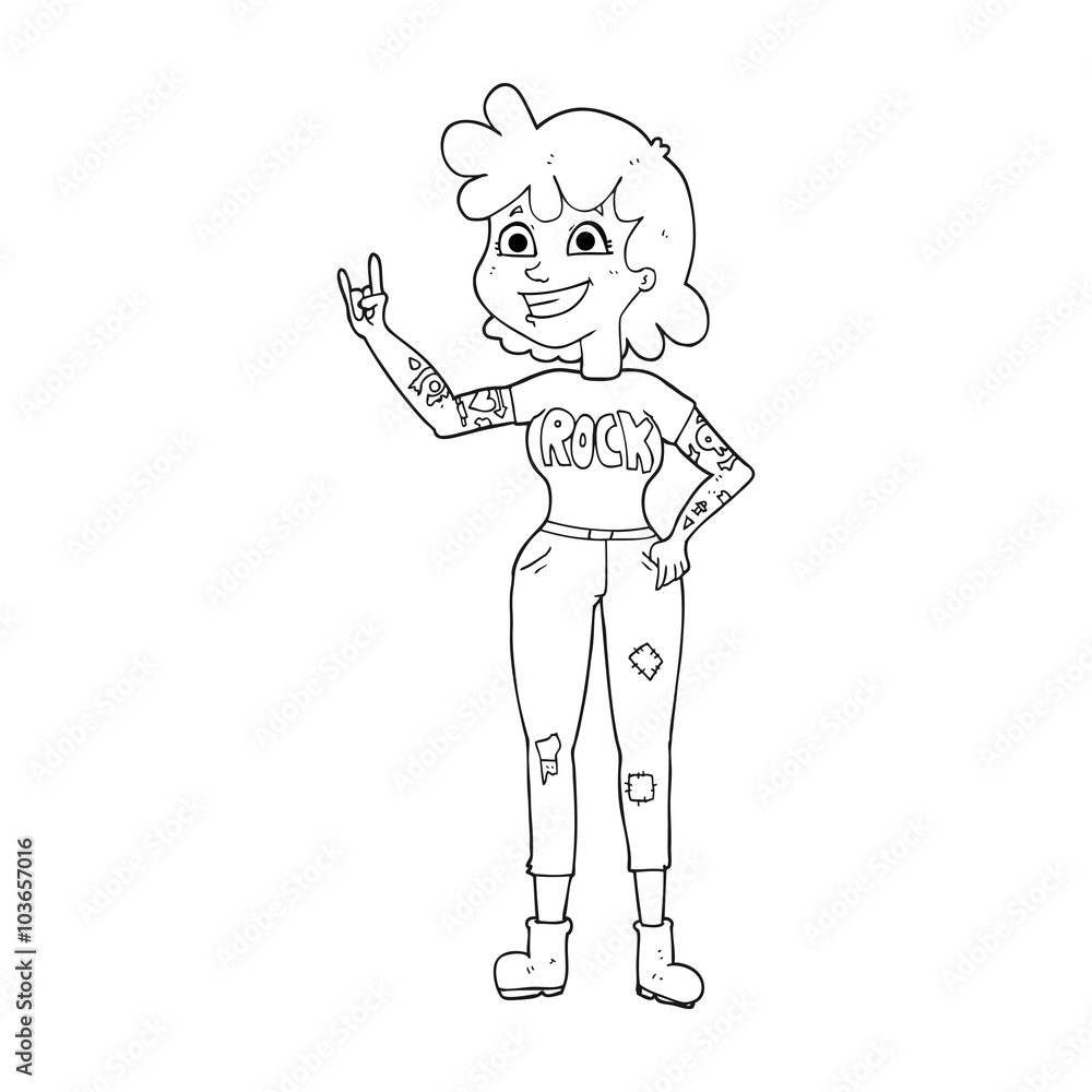 black and white cartoon rock girl black and white cartoon rock girl