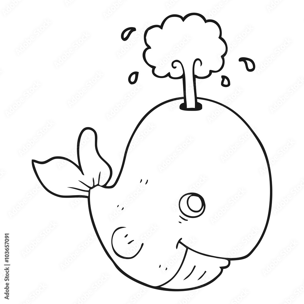black and white cartoon whale spouting water black and white cartoon whale spouting water