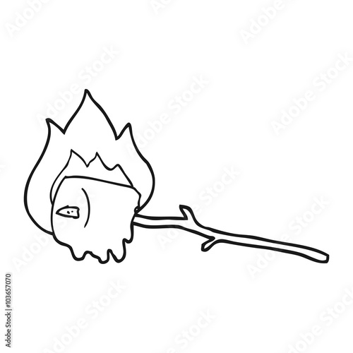 black and white cartoon burning marshmallow