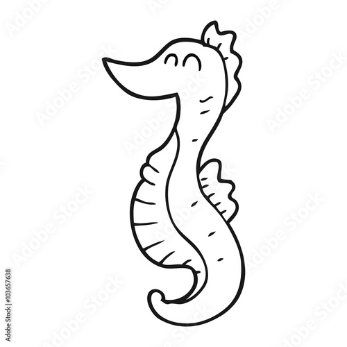 black and white cartoon seahorse