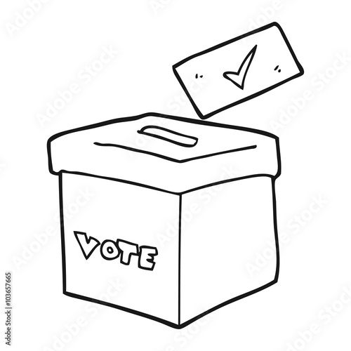 black and white cartoon ballot box