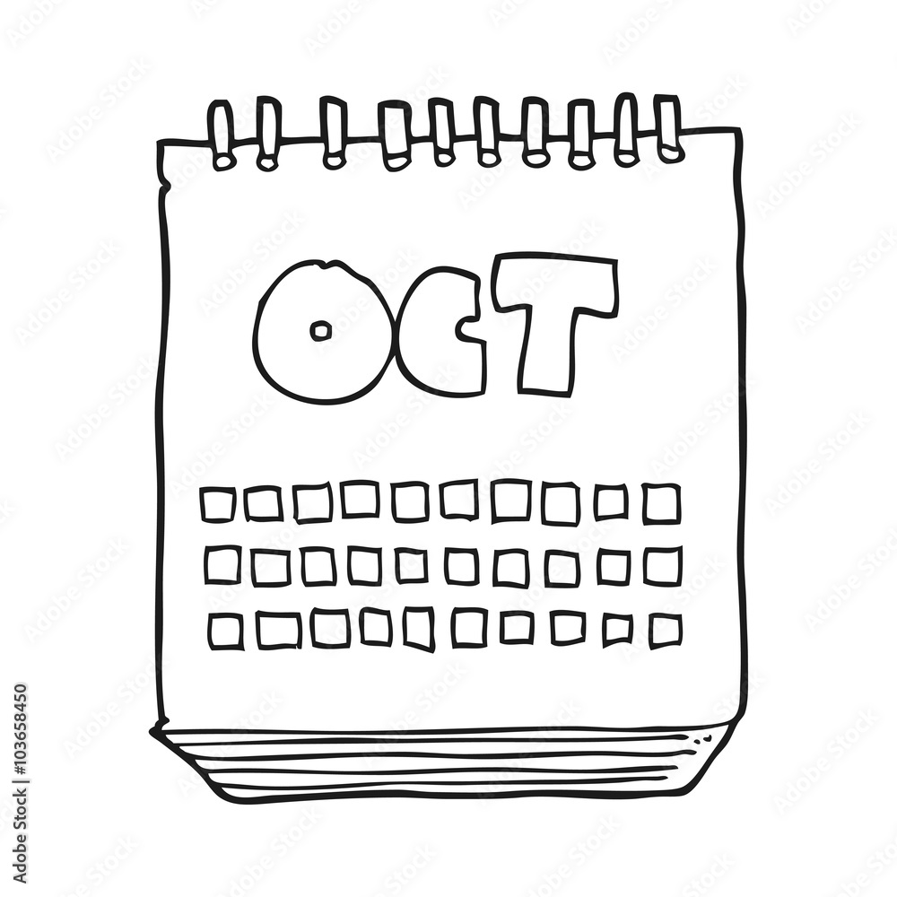 black and white cartoon calendar showing month of october black and white cartoon calendar showing month of october