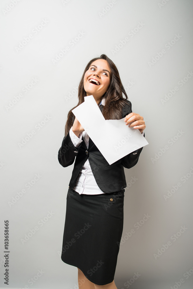 Termination of the contract business woman tearing paper Termination of the contract business woman tearing paper