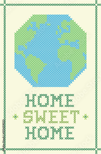 A cross-stitched sampler of the Earth, our home