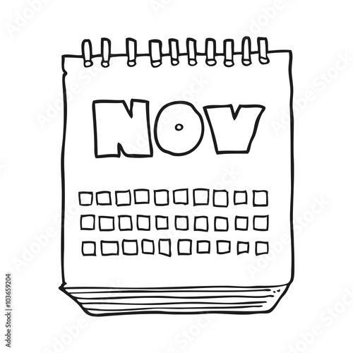 black and white cartoon calendar showing month of November