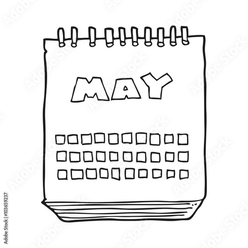 black and white cartoon calendar showing month of may