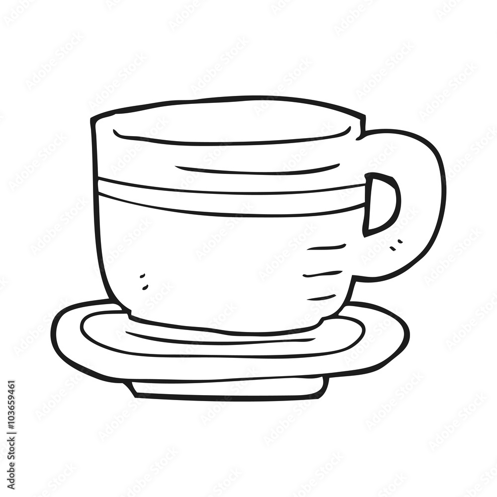 black and white cartoon cup and saucer