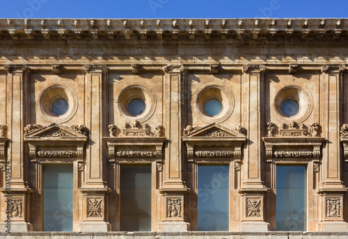 Facade of the Palace of Charles V at Alhambra in Granada, Spain