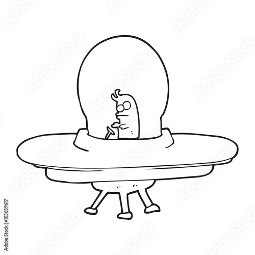 black and white cartoon flying saucer