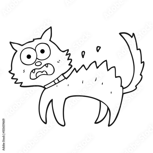 black and white cartoon scared black cat