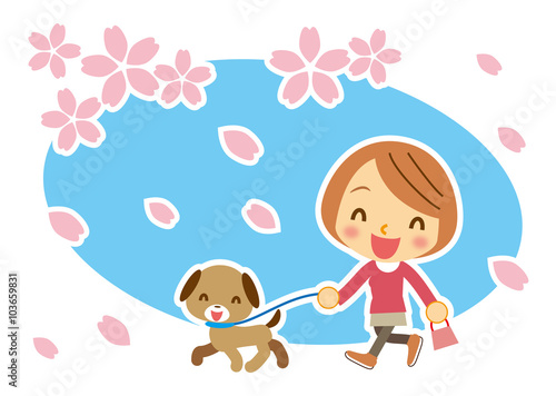 桜吹雪　ワンちゃんとお姉さん