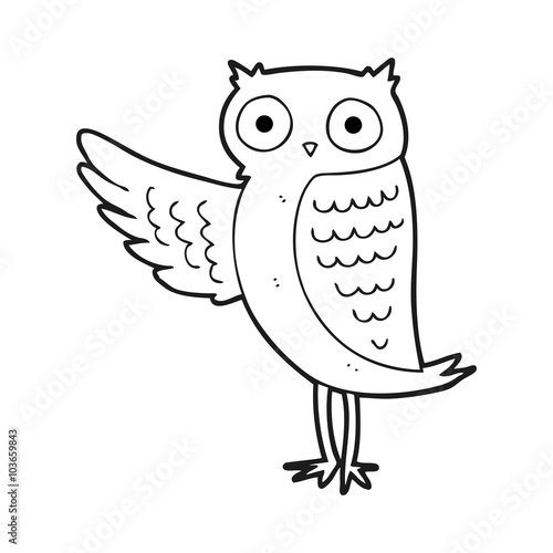 black and white cartoon owl
