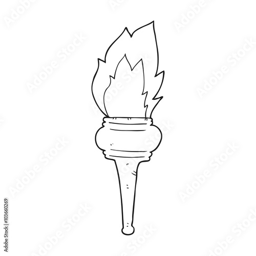 black and white cartoon flaming torch