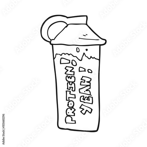 black and white cartoon protein shake