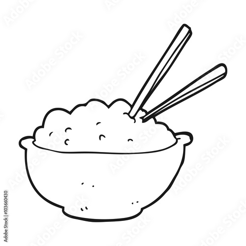 black and white cartoon bowl of rice