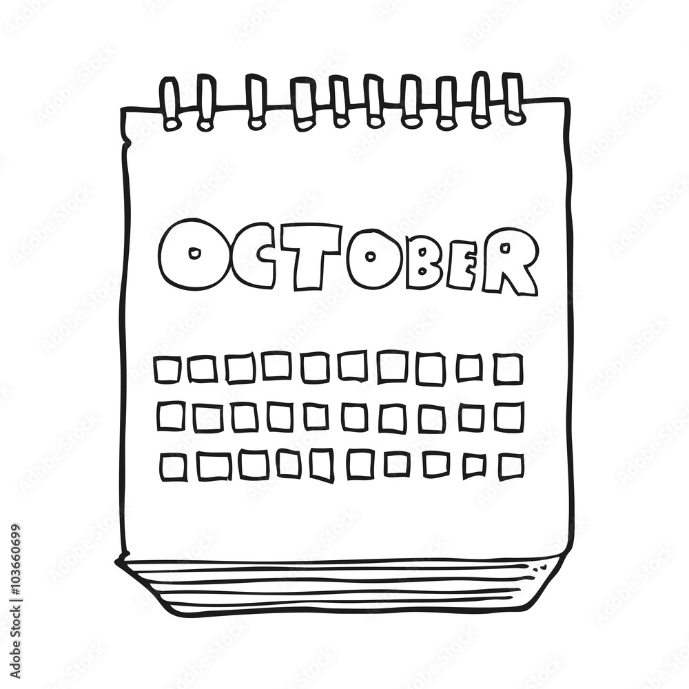 black and white cartoon calendar showing month of october Stock Vector
