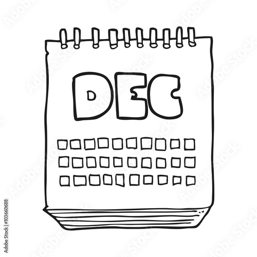 black and white cartoon calendar showing month of december