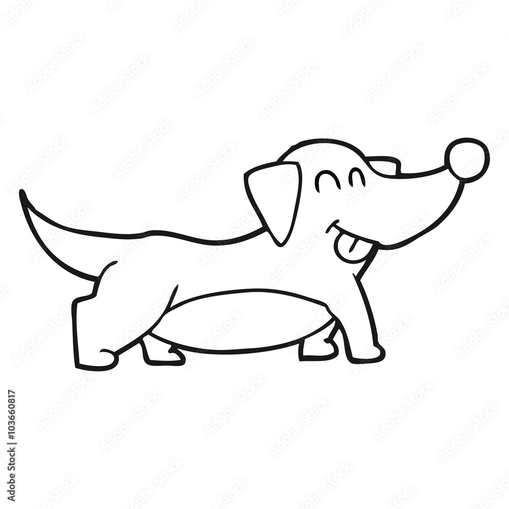 Fototapeta premium black and white cartoon happy little dog