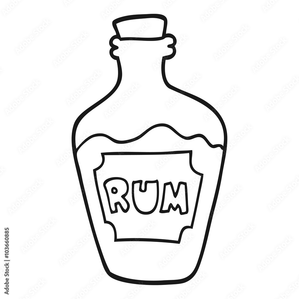black and white cartoon rum bottle