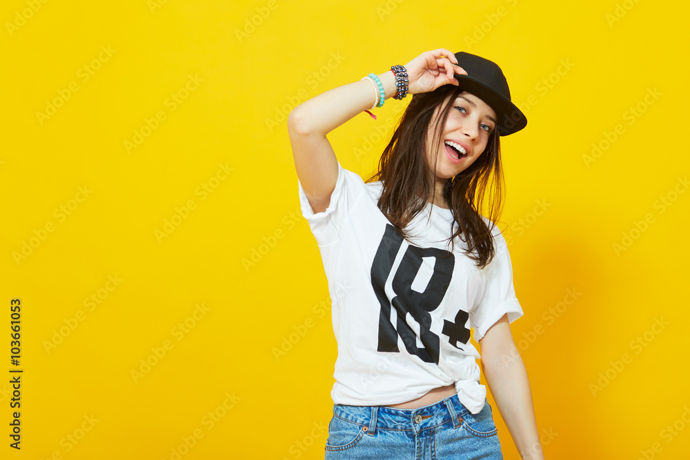 Cool teenage girl in hip hop outfit Cool teenage girl in hip hop outfit