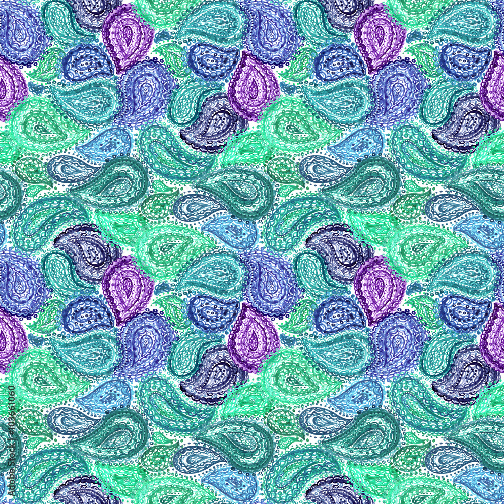Fototapeta premium Watercolor ornate paisley floral seamless textile wallpaper patt