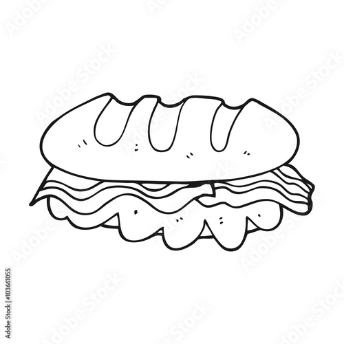 black and white cartoon huge sandwich