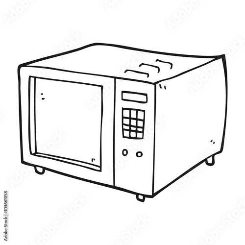 black and white cartoon microwave