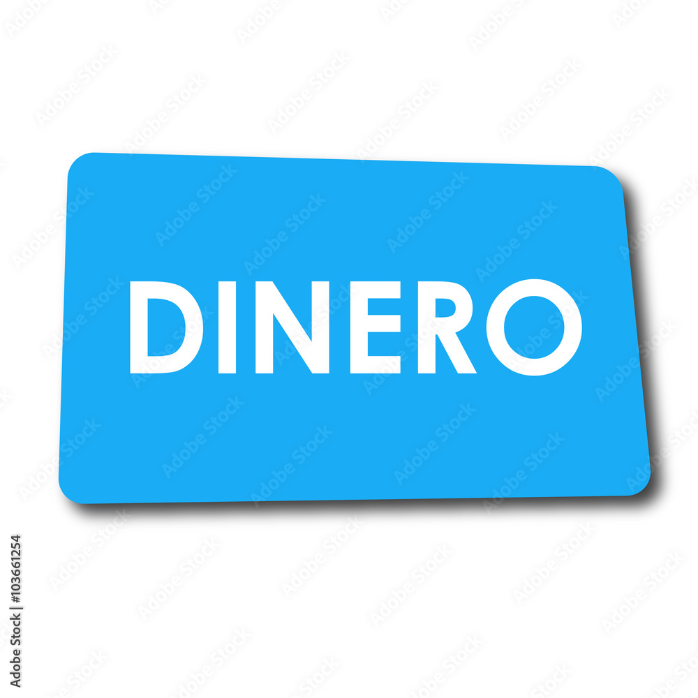 Icono plano DINERO en rectangulo azul con sombra Icono plano DINERO en rectangulo azul con sombra