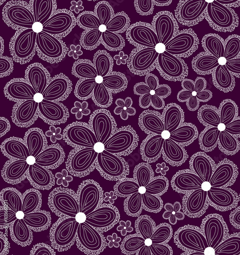 Beautiful vector violet seamless pattern with curling daisy flowers. You can use any color of background