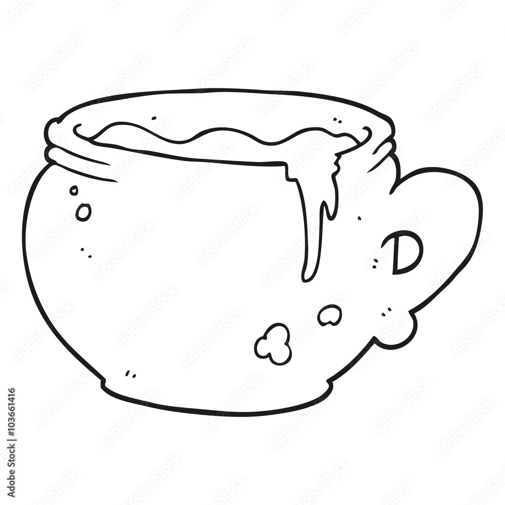 black and white cartoon mug of soup black and white cartoon mug of soup