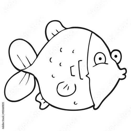 black and white cartoon funny fish