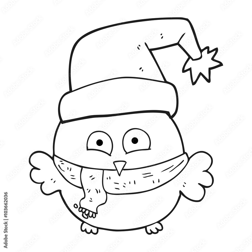 black and white cartoon cute christmas owl black and white cartoon cute christmas owl