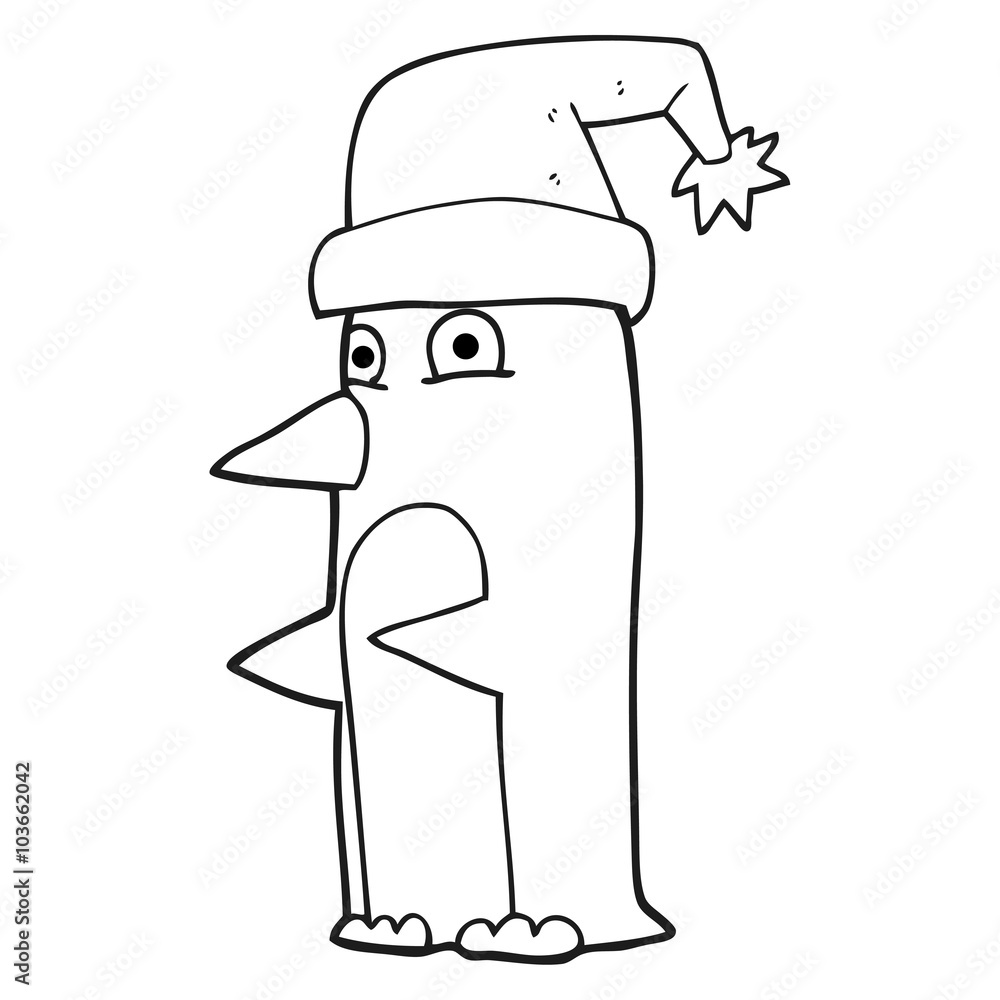 Obraz premium black and white cartoon christmas penguin