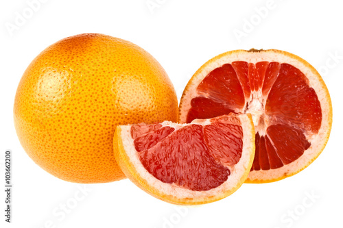Grapefruit with segments on a white background