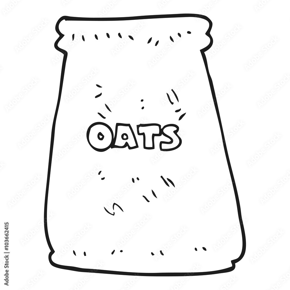 black and white cartoon bag of oats black and white cartoon bag of oats