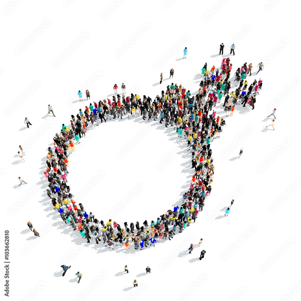 People standing in shape of bomb against white background People standing in shape of bomb against white background