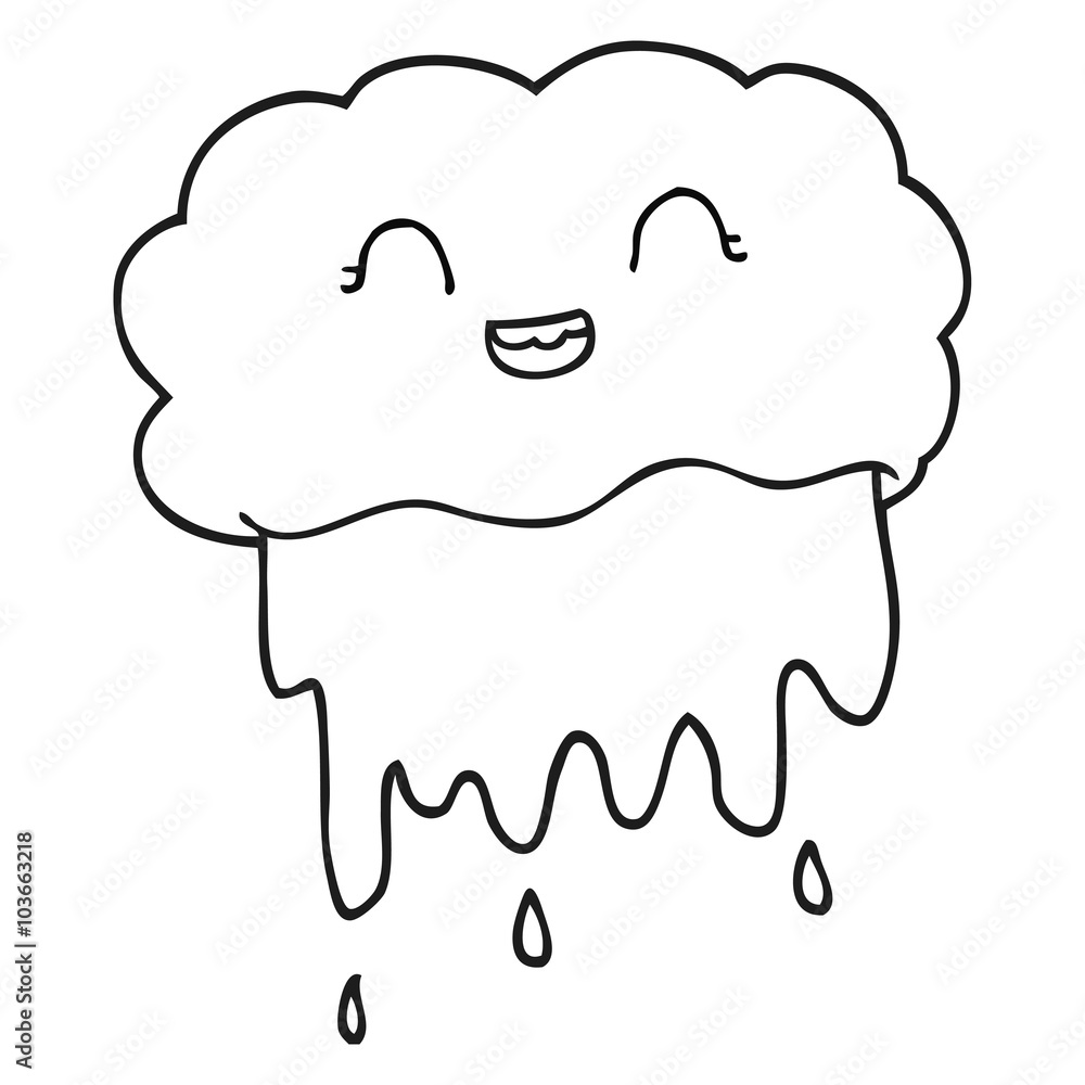 black and white cartoon rain cloud Stock Vector | Adobe Stock