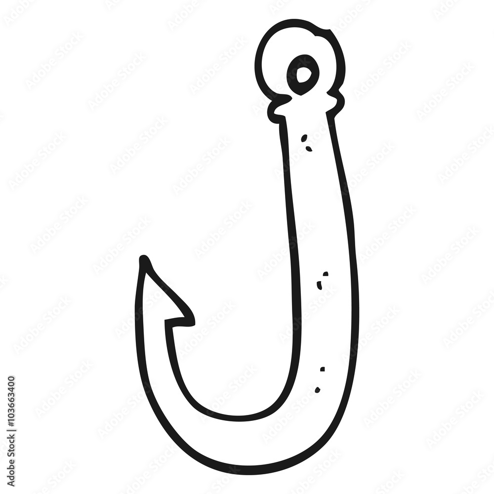 black and white cartoon fish hook black and white cartoon fish hook