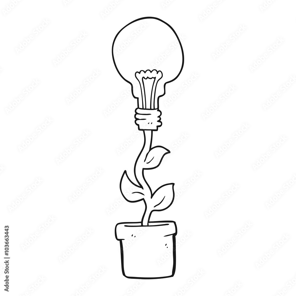 black and white cartoon light bulb plant Stock Vector Adobe Stock