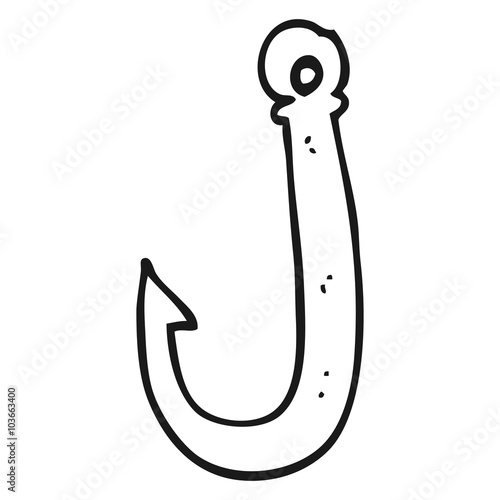 black and white cartoon fish hook
