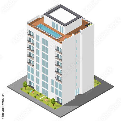 Dwelling house isometric icon set