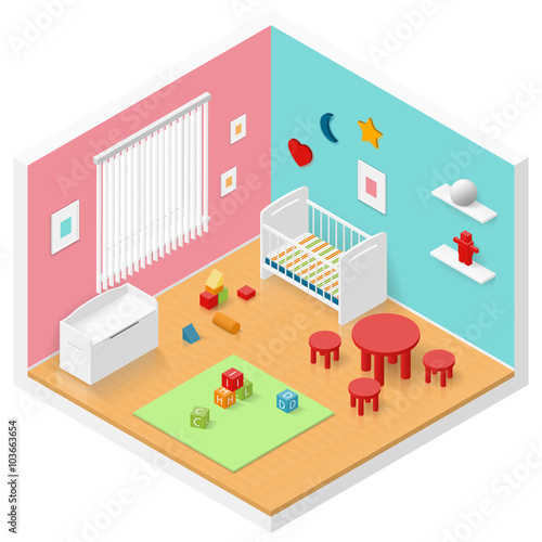 Child playroom isometric icon set