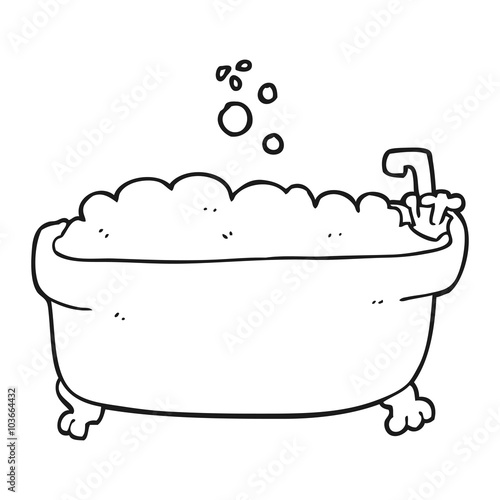 black and white cartoon bathtub