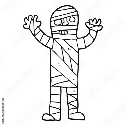 black and white cartoon bandaged mummy
