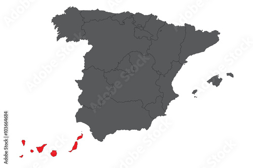 Canary Islands red map on gray Spain map vector