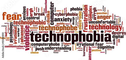 Technophobia word cloud concept. Vector illustration photo